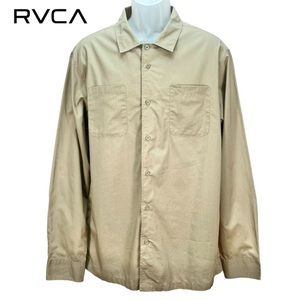 RVCA Men’s Large Recession Collection Khaki L/S Button Up 2 Chest Pockets Shirt‎